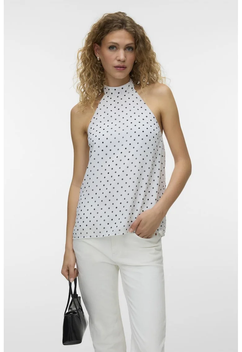 Top halter cu buline, Alb/Negru