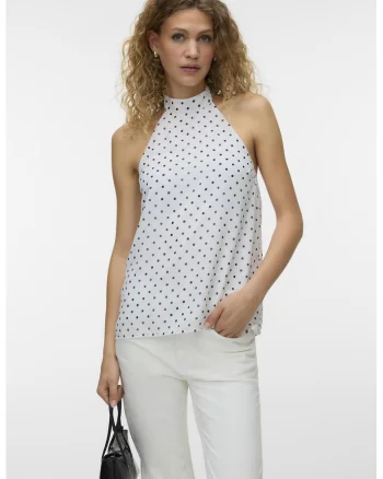 Top halter cu buline, Alb/Negru