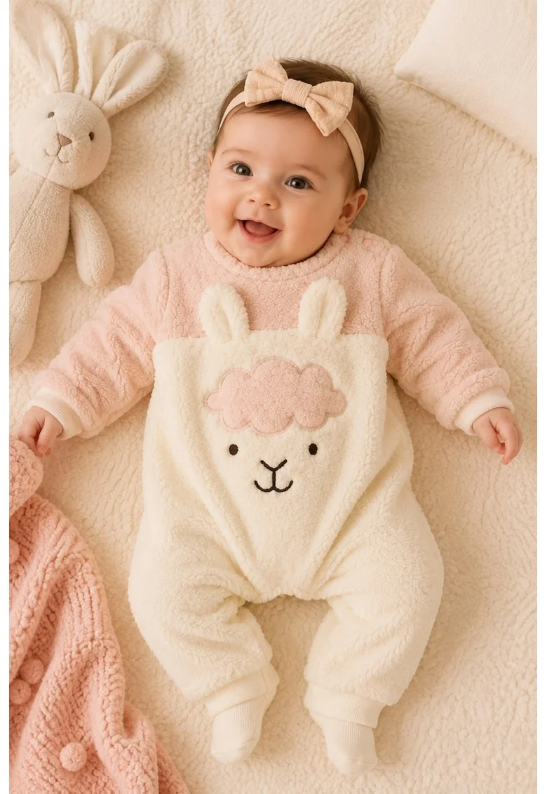 Salopeta pufoasa bebe fetita roz ivoire cu mielusel, imblanita, calduroasa