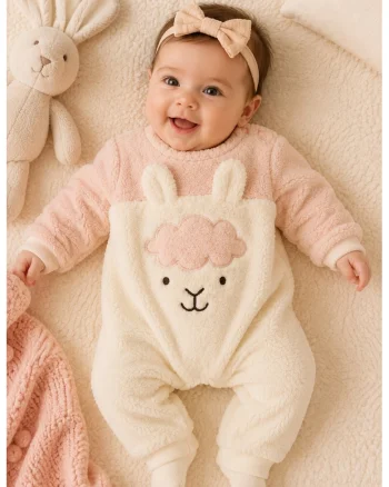 Salopeta pufoasa bebe fetita roz ivoire cu mielusel, imblanita, calduroasa
