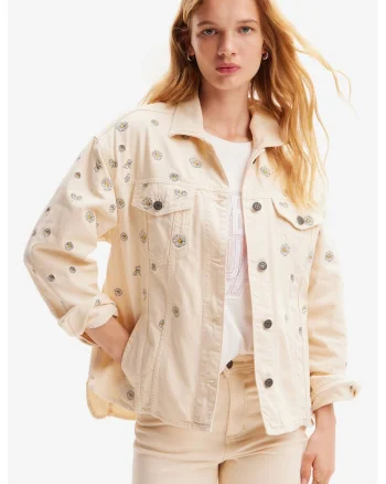 Jacheta din denim cu model floral