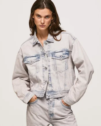 Jacheta din denim cu aspect decolorat,