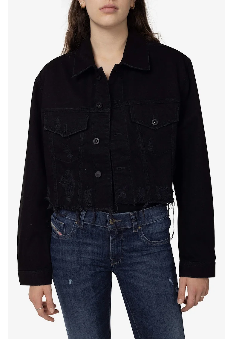 Geaca din denim crop cu nasturi