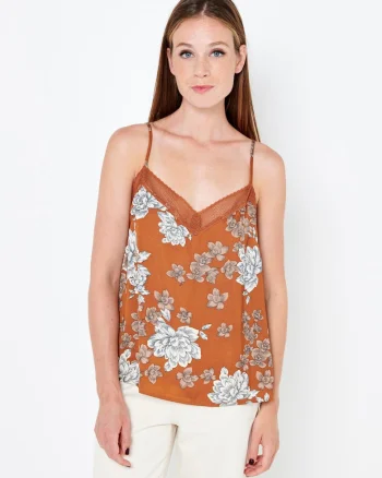 Top floral cu bretele ajustabile