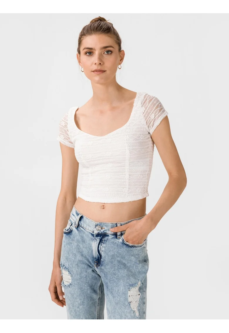 Top crop cu maneci scurte