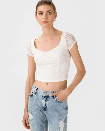 Top crop cu maneci scurte