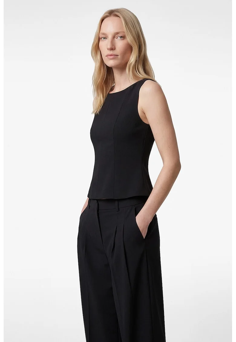 Top slim fit cu decolteu barcuta, Negru