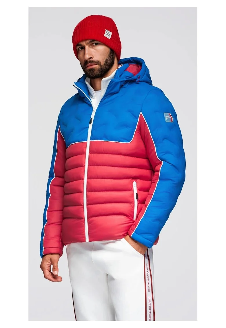 Geaca cu gluga si model colorblock, Albastru