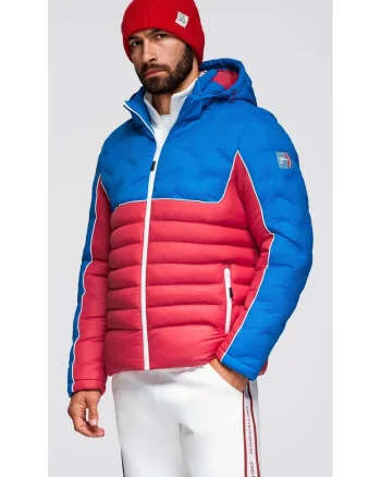 Geaca cu gluga si model colorblock, Albastru