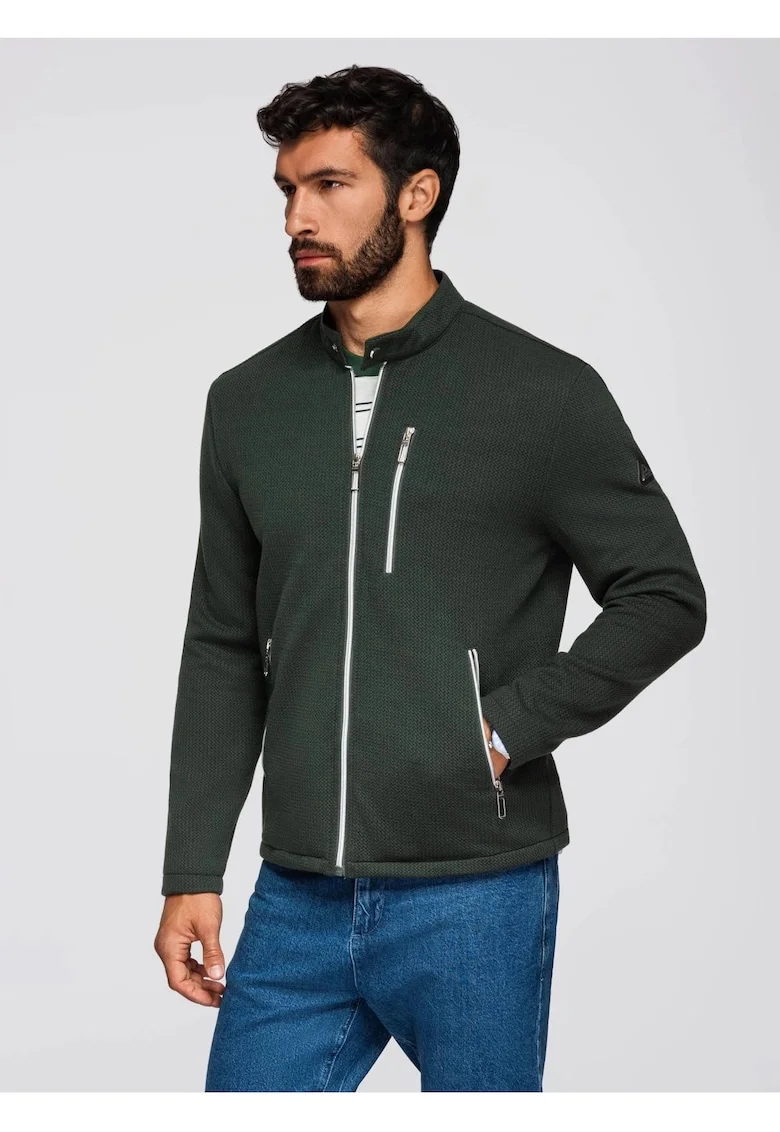 Jacheta cu fermoar si model uni, Verde inchis