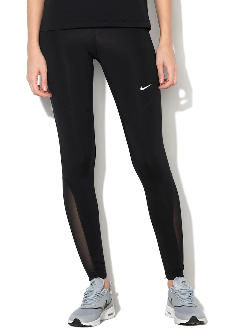 Colanti tight fit cu detalii logo, pentru fitness, Alb/Negru
