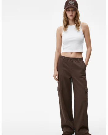 Top crop slim fit striat, Alb