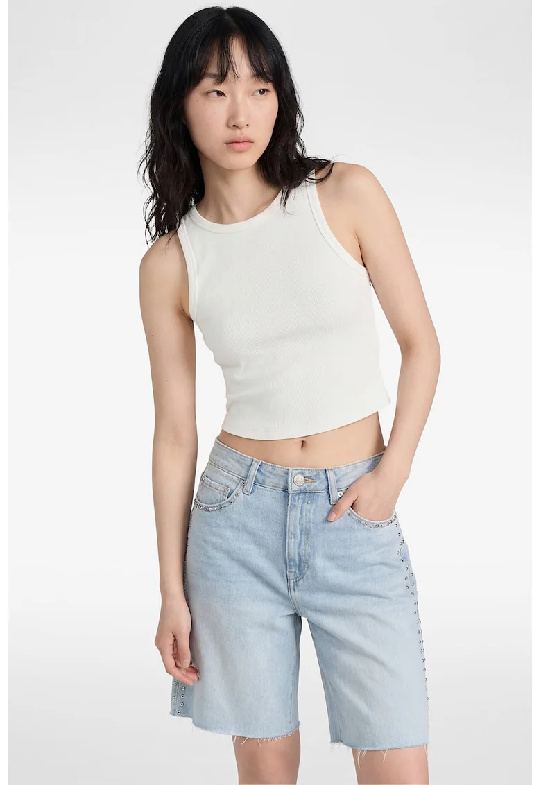 Top crop slim fit, Alb fildes