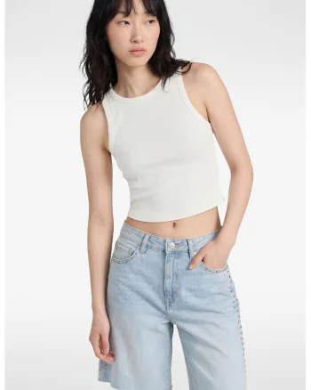Top crop slim fit, Alb fildes