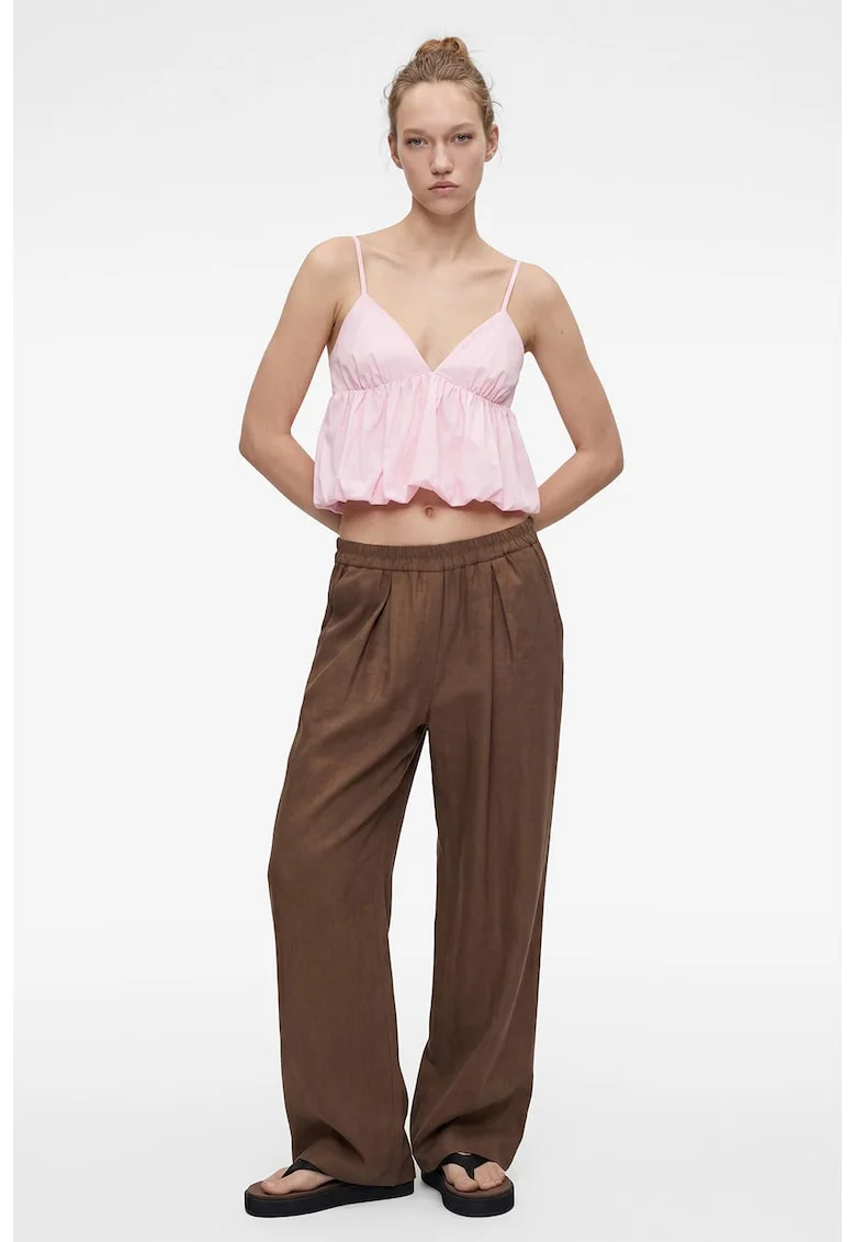 Top crop cu decolteu in V, Nude rose