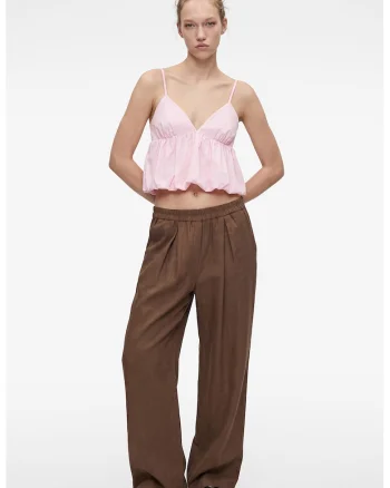Top crop cu decolteu in V, Nude rose