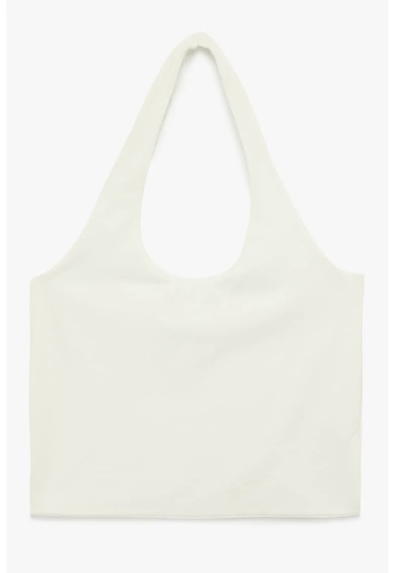 Top crop cu decolteu halter, Alb fildes