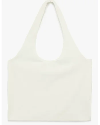 Top crop cu decolteu halter, Alb fildes
