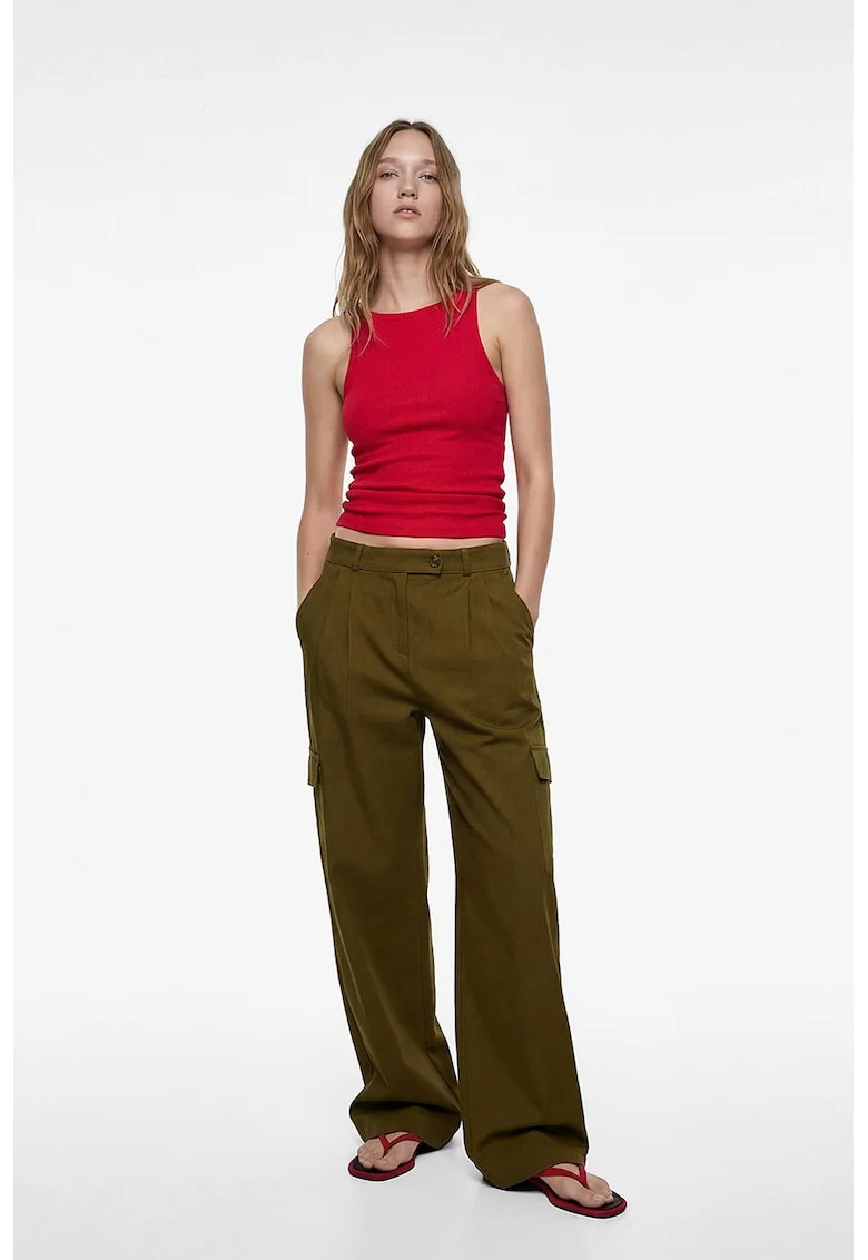 Top slim fit cu decolteu barcuta, Rosu aprins