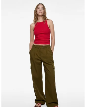 Top slim fit cu decolteu barcuta, Rosu aprins