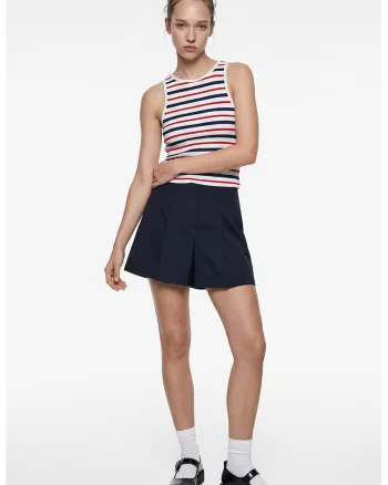 Top slim fit de bumbac cu dungi, Alb/Albastru ultramarin/Rosu aprins
