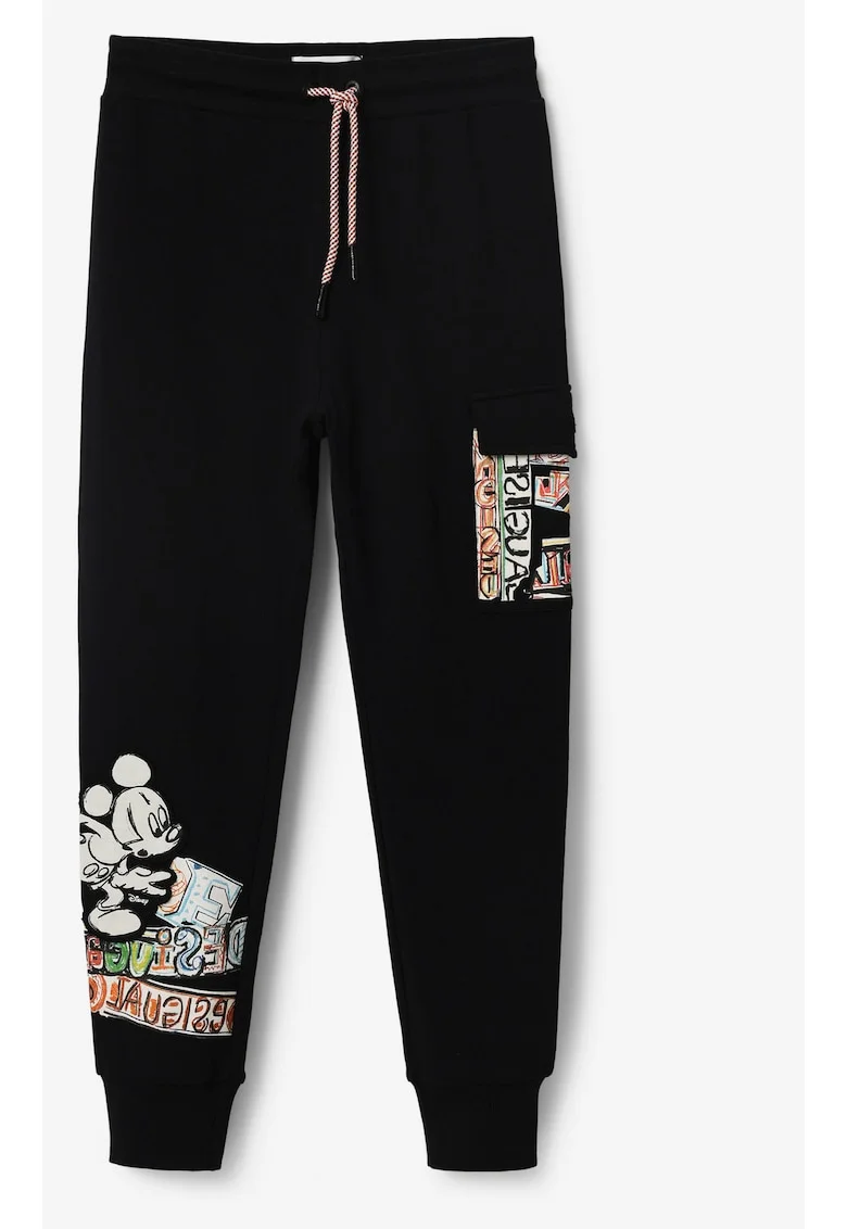 Pantaloni de trening cu imprimeu si talie medie,