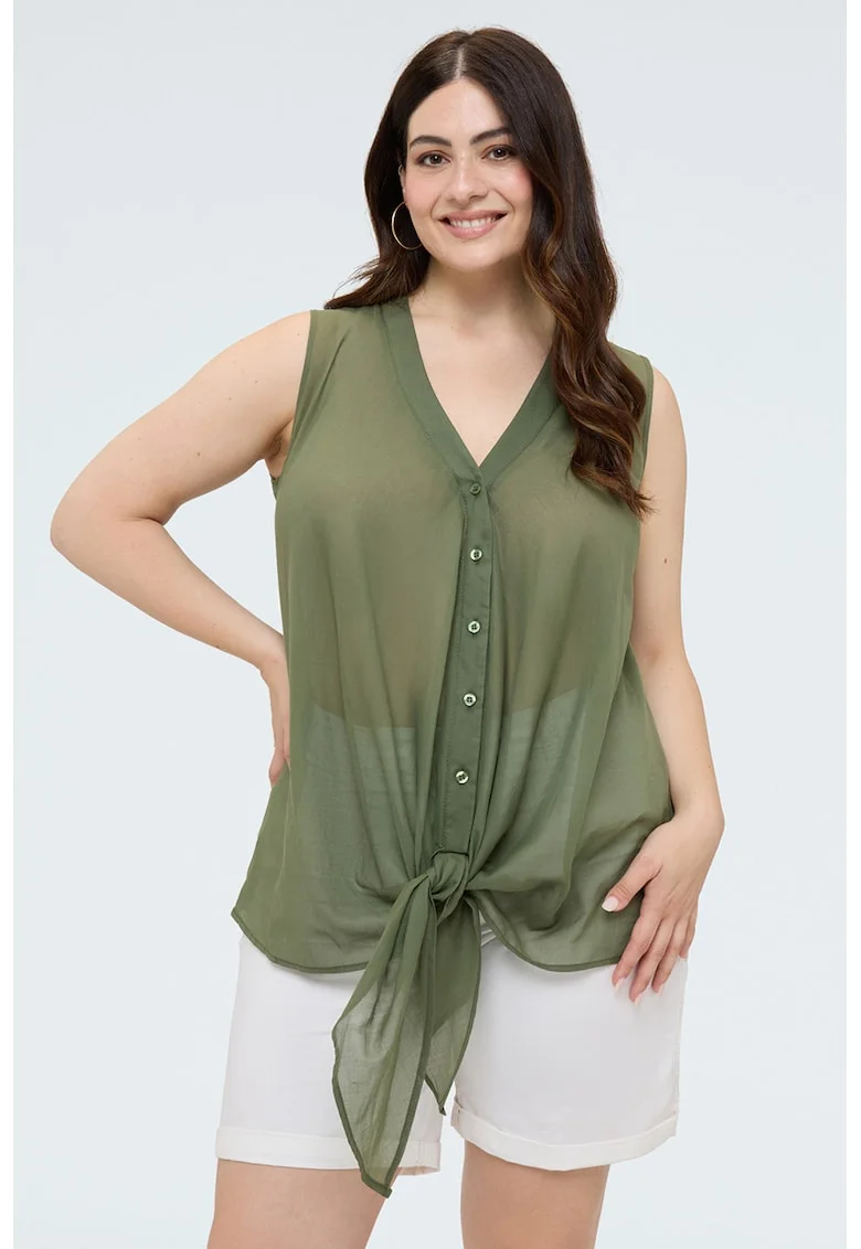 Top transparent cu nasturi, Verde inchis