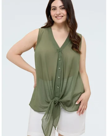 Top transparent cu nasturi, Verde inchis