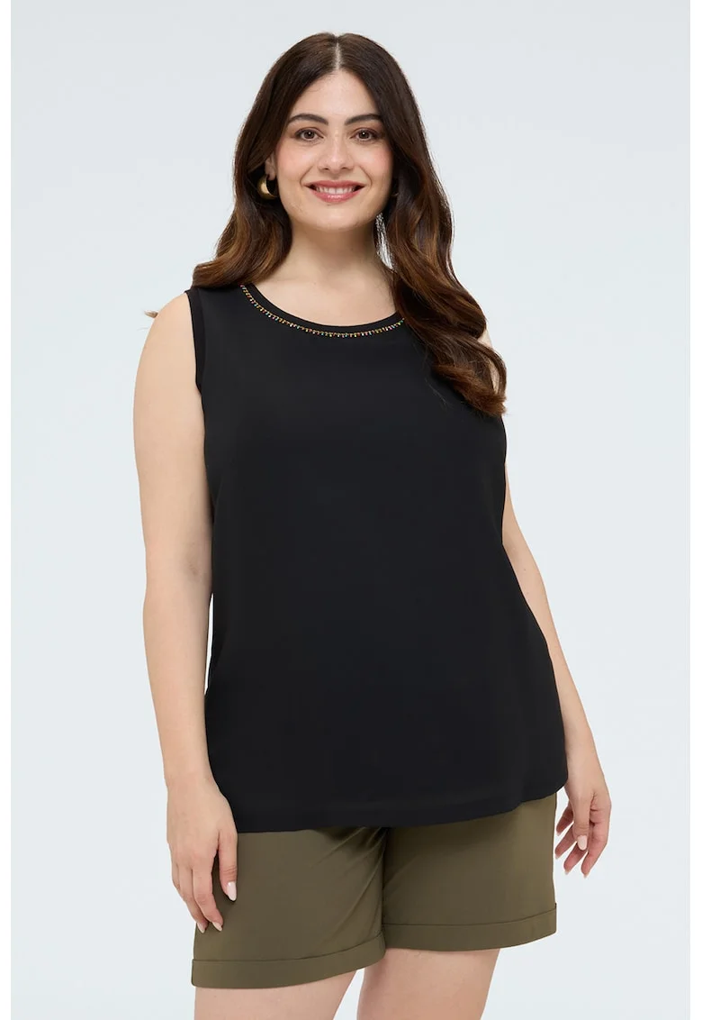 Top cu decolteu decorat, Negru