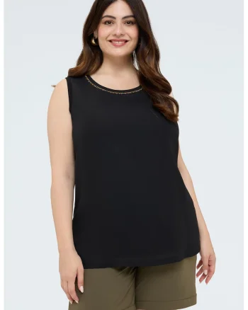 Top cu decolteu decorat, Negru