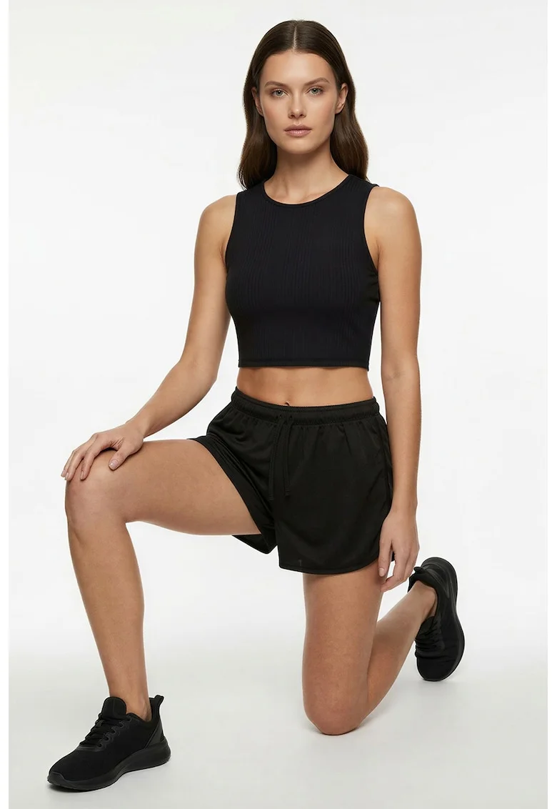 Top crop slim fit, Negru