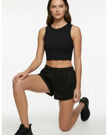 Top crop slim fit, Negru