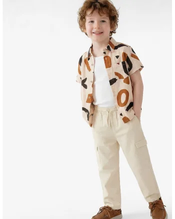 Pantaloni cargo cu snur elastic, Bej