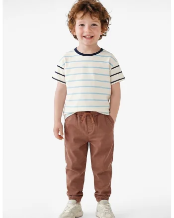 Pantaloni cu buzunare oblice si snur elastic in talie, Portocaliu inchis