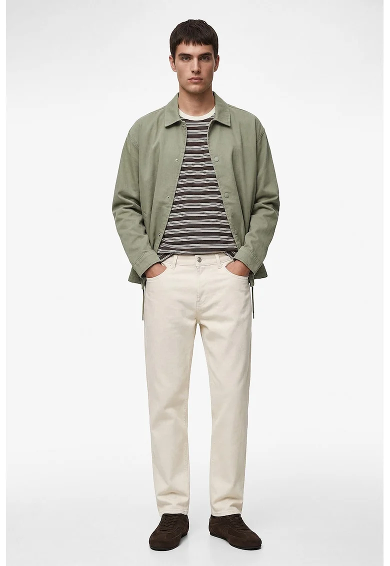 Jacheta din denim cu guler clasic, Verde stins