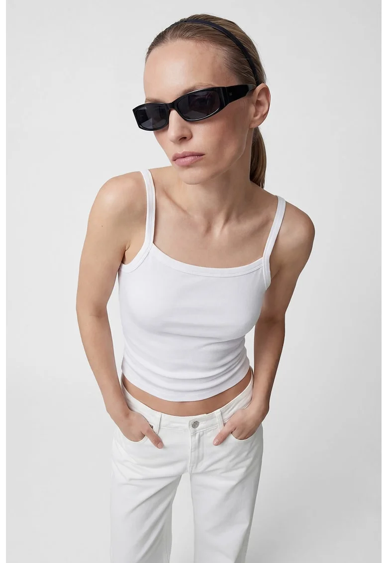 Top slim fit cu decolteu patrat, Alb