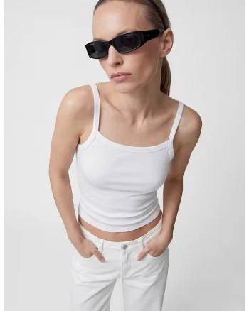Top slim fit cu decolteu patrat, Alb