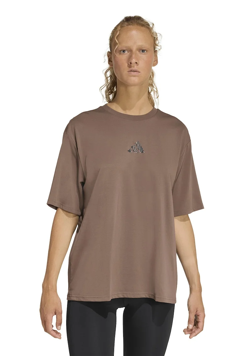 Tricou cu maneci cazute pentru fitness, Maro inchis