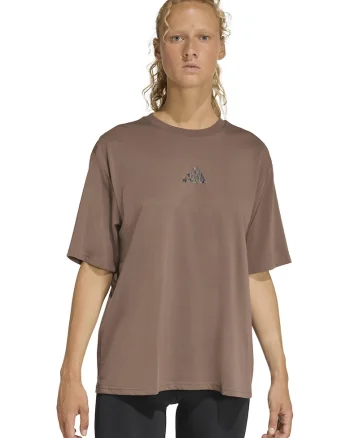 Tricou cu maneci cazute pentru fitness, Maro inchis