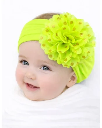 Bentita lata cu floare din tulle si buline aurii,  0-12 luni, Verde Neon