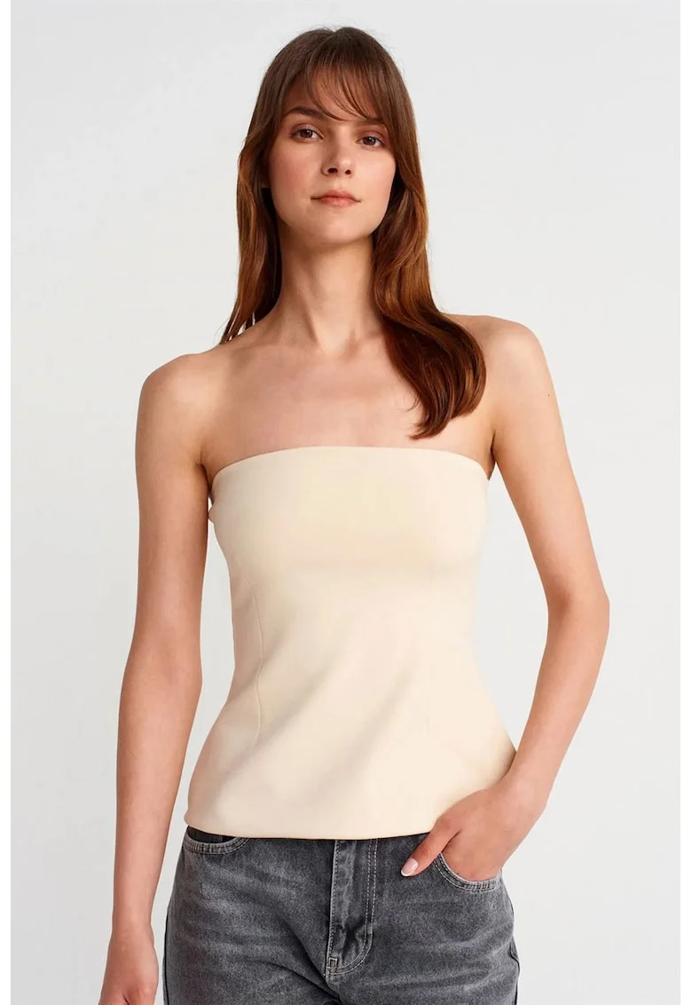 Maiou dama,  bandeau, slim-fit, crem natural, bumbac 80%