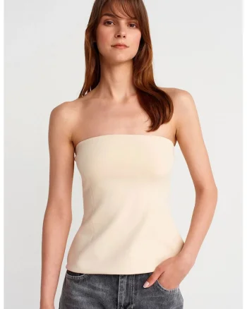 Maiou dama,  bandeau, slim-fit, crem natural, bumbac 80%