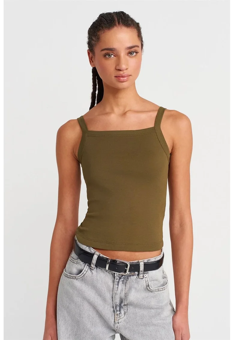 Top dama,  Bluza Cami, casual, verde kaki, 100% bumbac