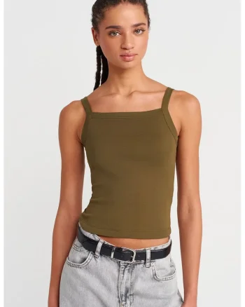 Top dama,  Bluza Cami, casual, verde kaki, 100% bumbac