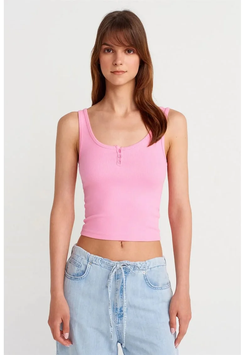 Maiou Cami Crop  Roz Aprins, Slim Fit, Bumbac-Modal-Elastan