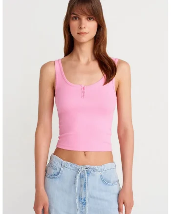 Maiou Cami Crop  Roz Aprins, Slim Fit, Bumbac-Modal-Elastan