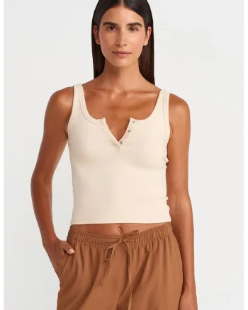 Maiou Crop  crem natural, bumbac-modal-elastan, detalii cu nasturi