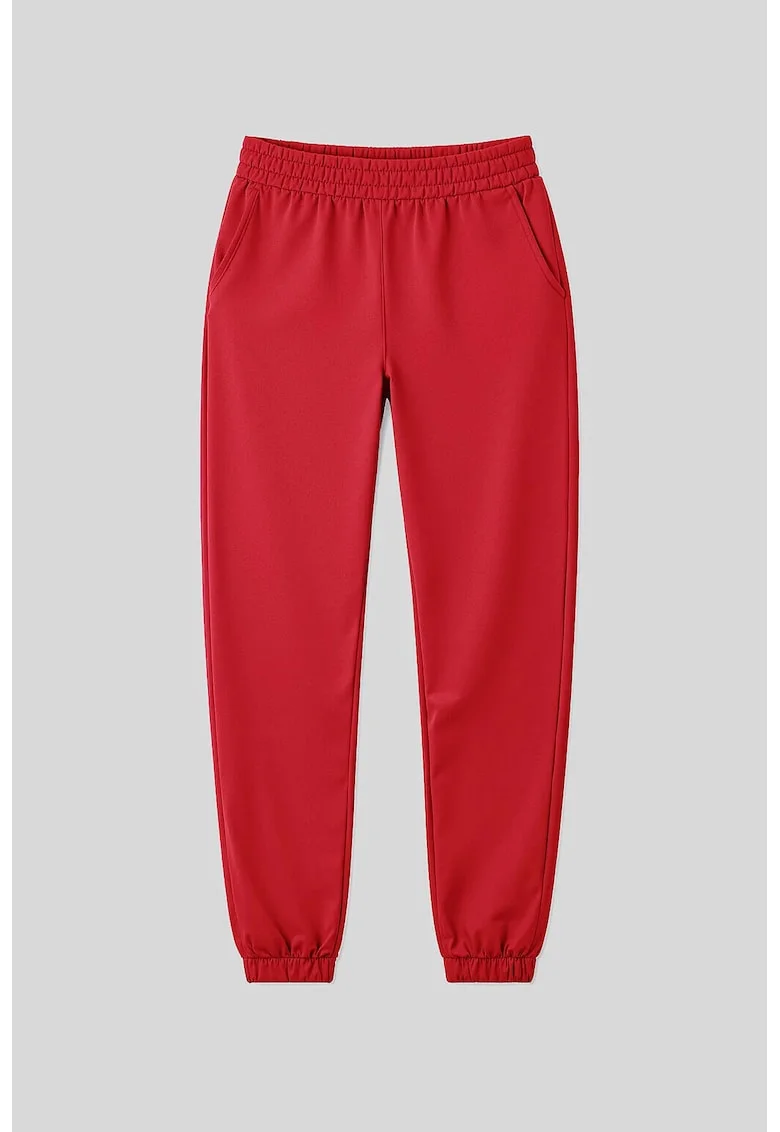 Pantaloni dama,  pantaloni de jogging, talie inalta, rosu, fleece