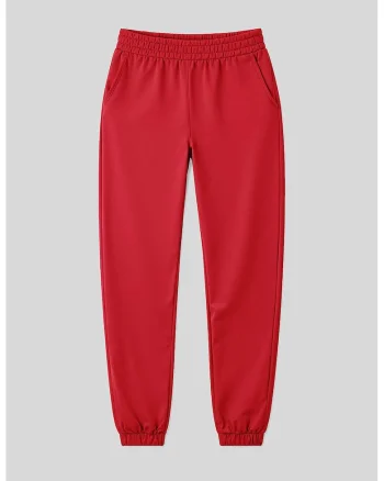 Pantaloni dama,  pantaloni de jogging, talie inalta, rosu, fleece