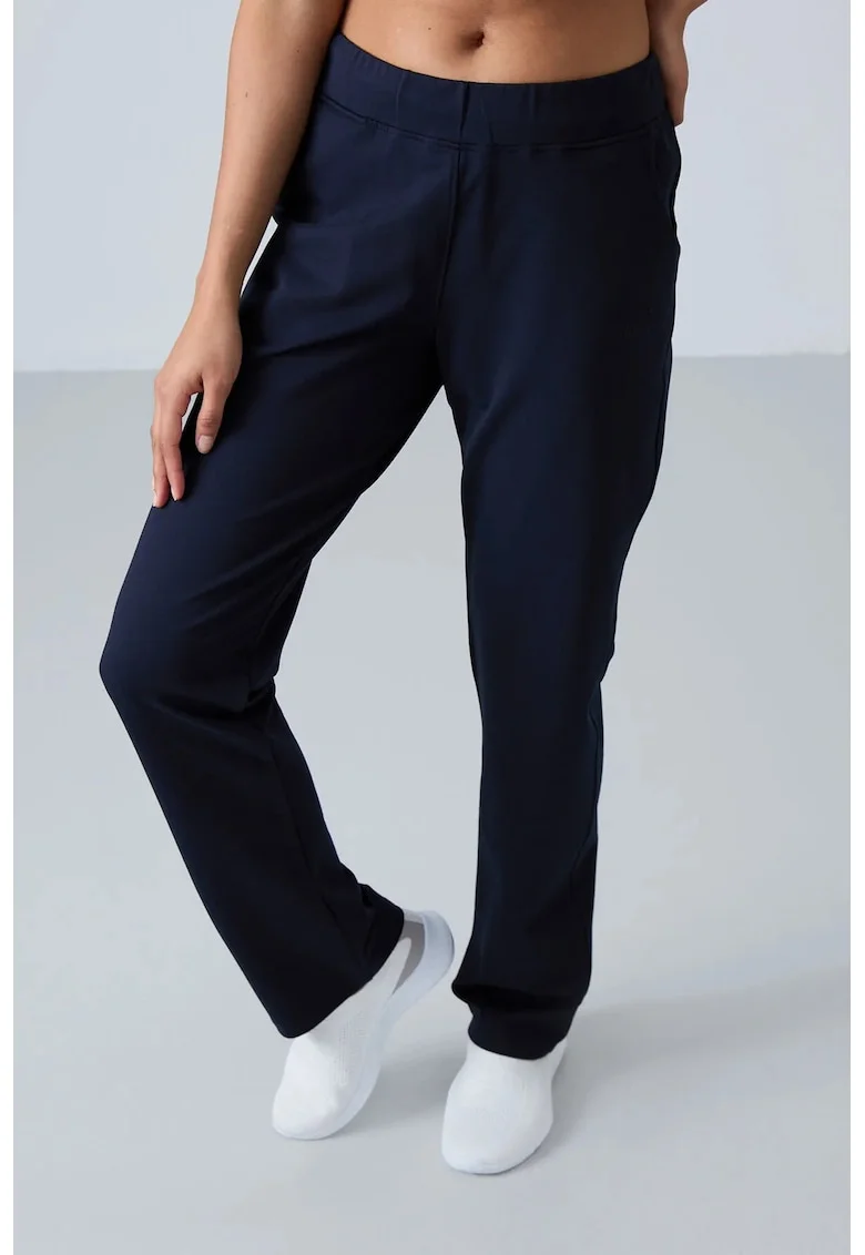 Pantaloni sport,  talie inalta, picior drept, Albastru Marin, bumbac-poliester-elastan